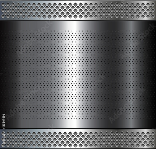 Metallic background, metal perforated texture, vector polished metal
