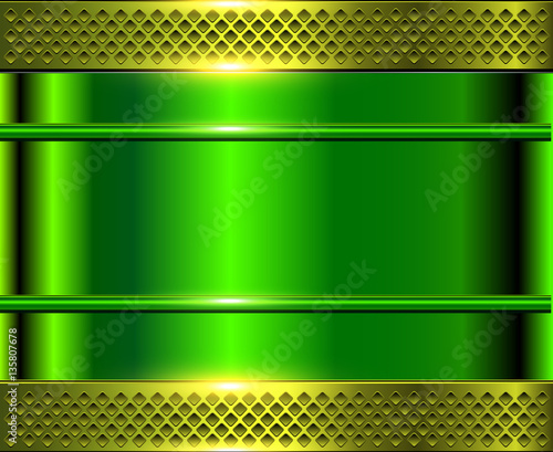 Green metallic background, metal perforated texture