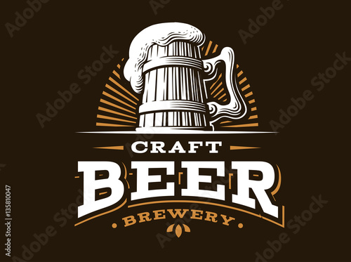 Craft beer logo- vector illustration, emblem brewery design on dark background