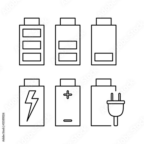Vector line battery icon set.