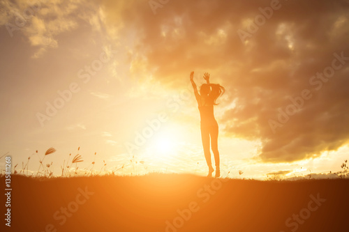 silhouette woman Jump with happy