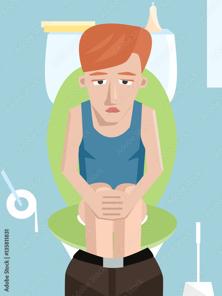 sad man sitting on toilet vector cartoon