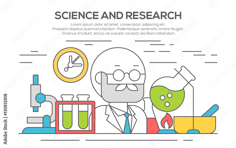 Science line flat concept illustration. Science line flat concept illustration.