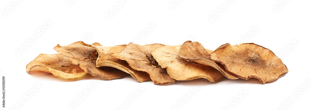 Dried slice of apple chips isolated Dried slice of apple chips isolated