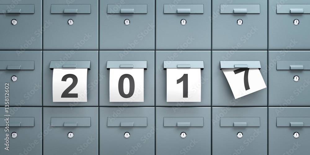 Mailboxes with sheets of paper with digits 2017. 3d illustration Mailboxes with sheets of paper with digits 2017. 3d illustration