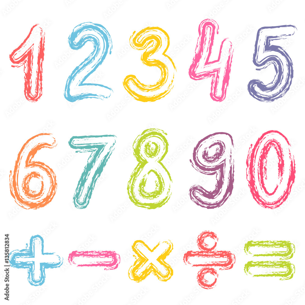 colorful numbers from zero to nine and math symbols colorful numbers from zero to nine and math symbols