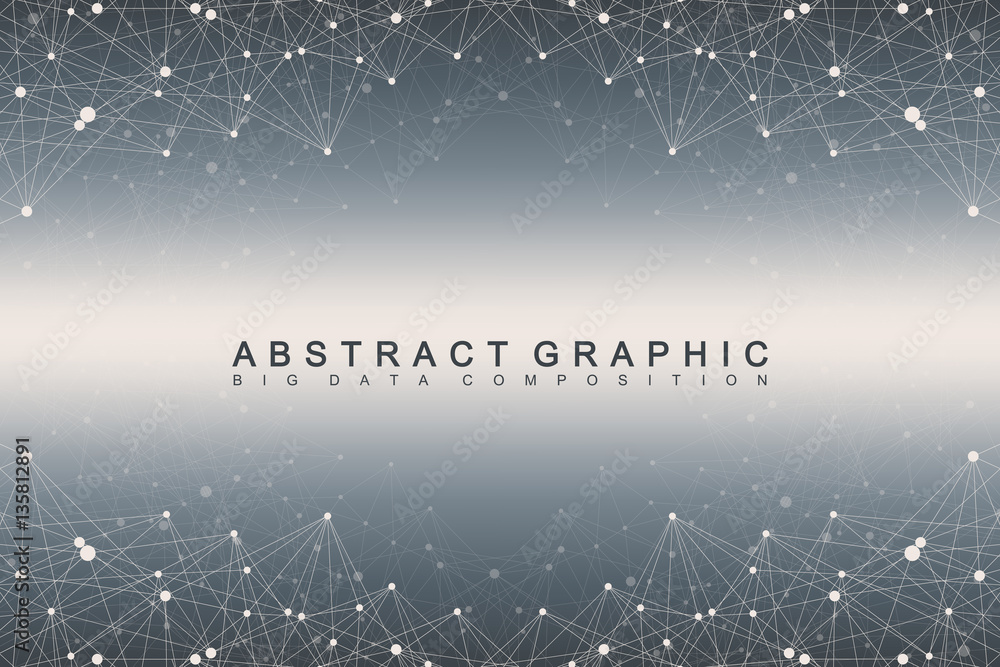 Fototapeta premium Geometric graphic background molecule and communication. Big data complex with compounds. Lines plexus, minimal array. Digital data visualization. Scientific cybernetic vector illustration.