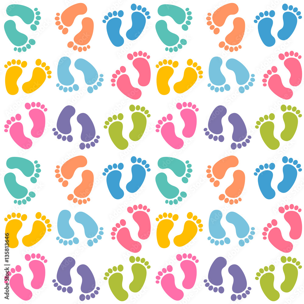 Naklejka premium white background with the colorful baby footprints
