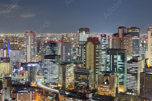 Photography Nights lights, Osaka central business downtown, Japan