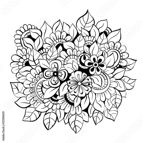 Decorative art flowers. Zentangle floral pattern. Hand-drawn design element. 