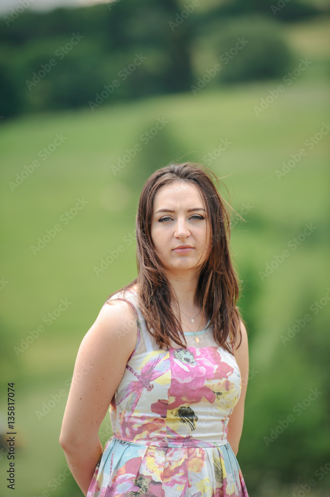 Brunette girl enjoying journey in mountains. Brunette girl enjoying journey in mountains.