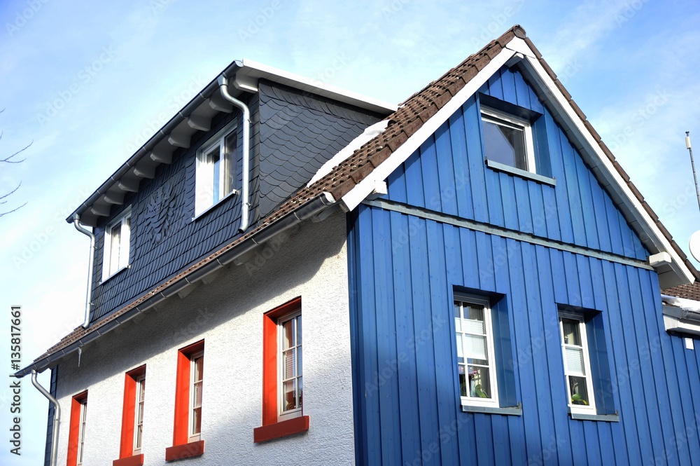 Renovated House-Front with Dormer Windows (Gauben) at tiled Roof (Ziegeldach) Renovated House-Front with Dormer Windows (Gauben) at tiled Roof (Ziegeldach)