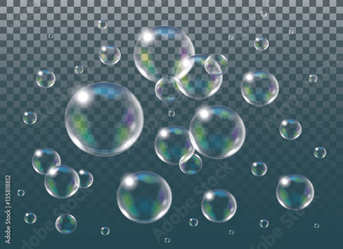 Realistic isolated Soap Bubbles.