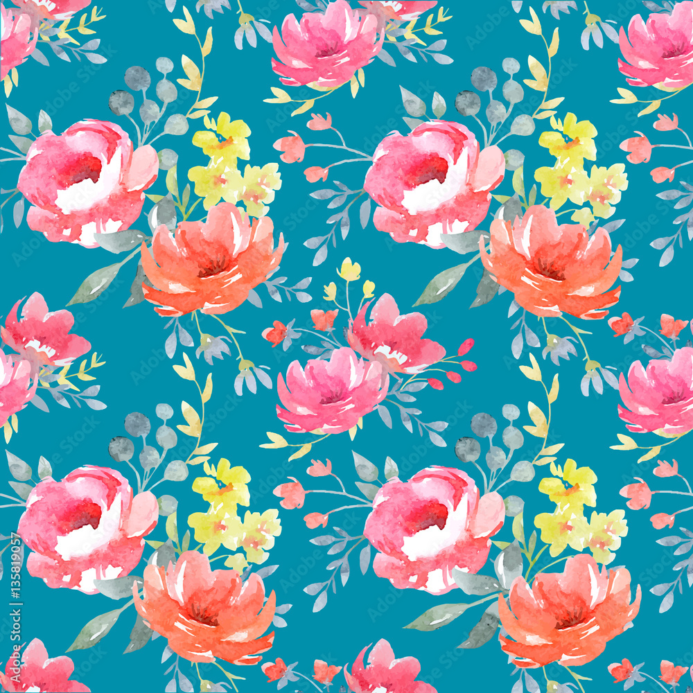 Watercolor vector floral pattern Stock Vector | Adobe Stock