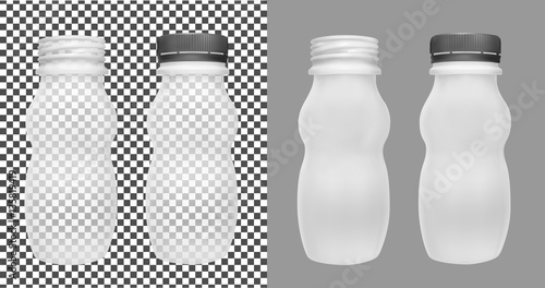 Transparent empty plastic bottle for yogurt. 