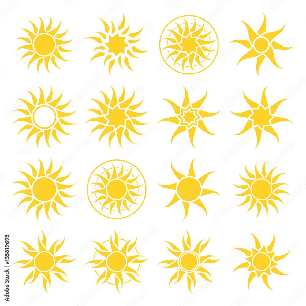 Set of abstract yellow sun icons. Set of abstract yellow sun icons.