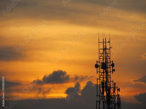 sunset, telecom tower, communication, nature