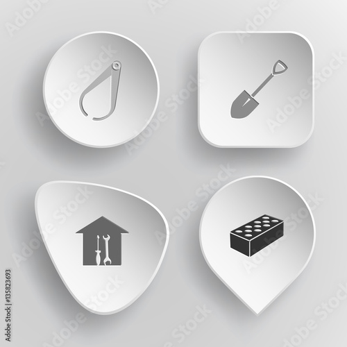 4 images: caliper, spade, workshop, hollow brick. Industrial too