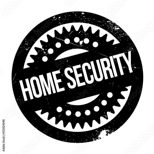 Home Security rubber stamp. Grunge design with dust scratches. Effects can be easily removed for a clean, crisp look. Color is easily changed.