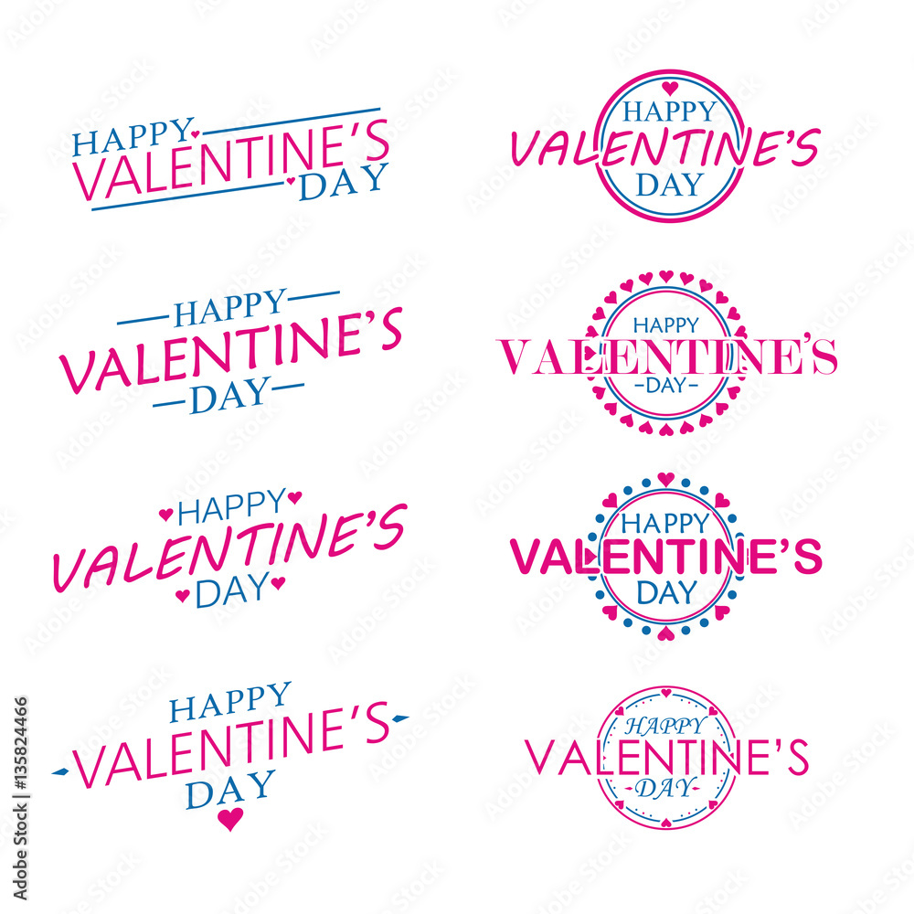 Shear and Circle Happy Valentines Day set, flat and cute Vector Design Isolated on white Background
