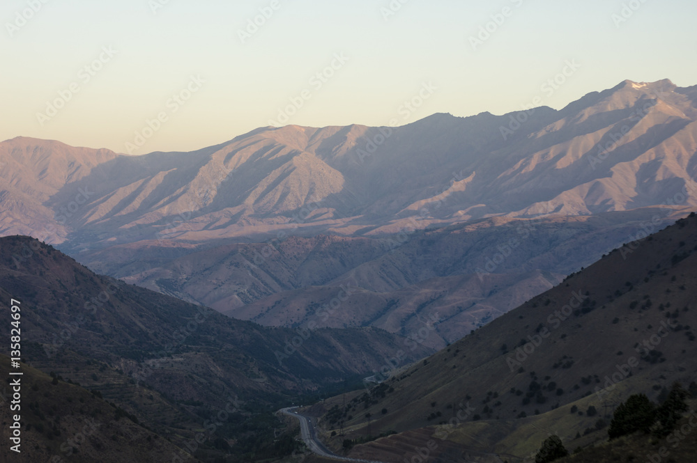 Tian Shan mountains view from Kamchik Pass in Uzbekistan