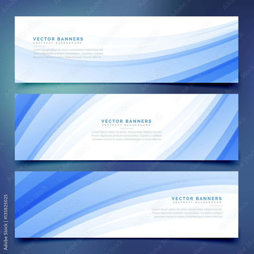business style blue wave banners set