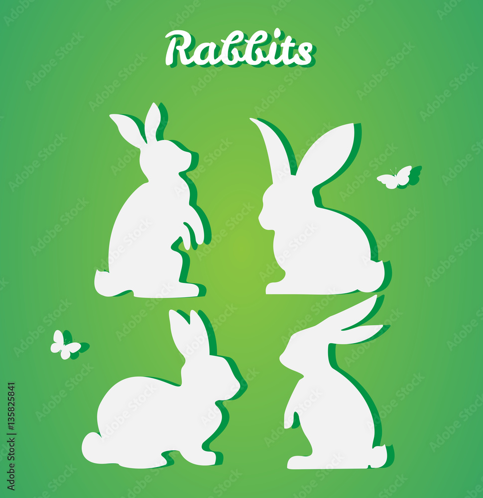Set of Easter rabbits. Vector silhouette. Paper art and craft st Set of Easter rabbits. Vector silhouette. Paper art and craft st