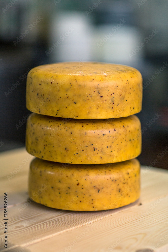 cheeses with mold in latex in production in dairy,