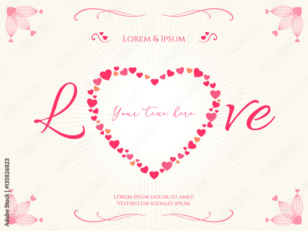 Valentine card or poster with heart shape and copy space