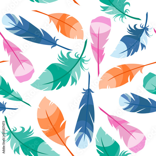 Colorful Bird Feathers seamless pattern