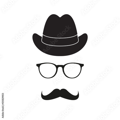 Old fashioned gentleman accessories icons set  hat  glasses and mustache. Retro hipster style. Vector illustration.