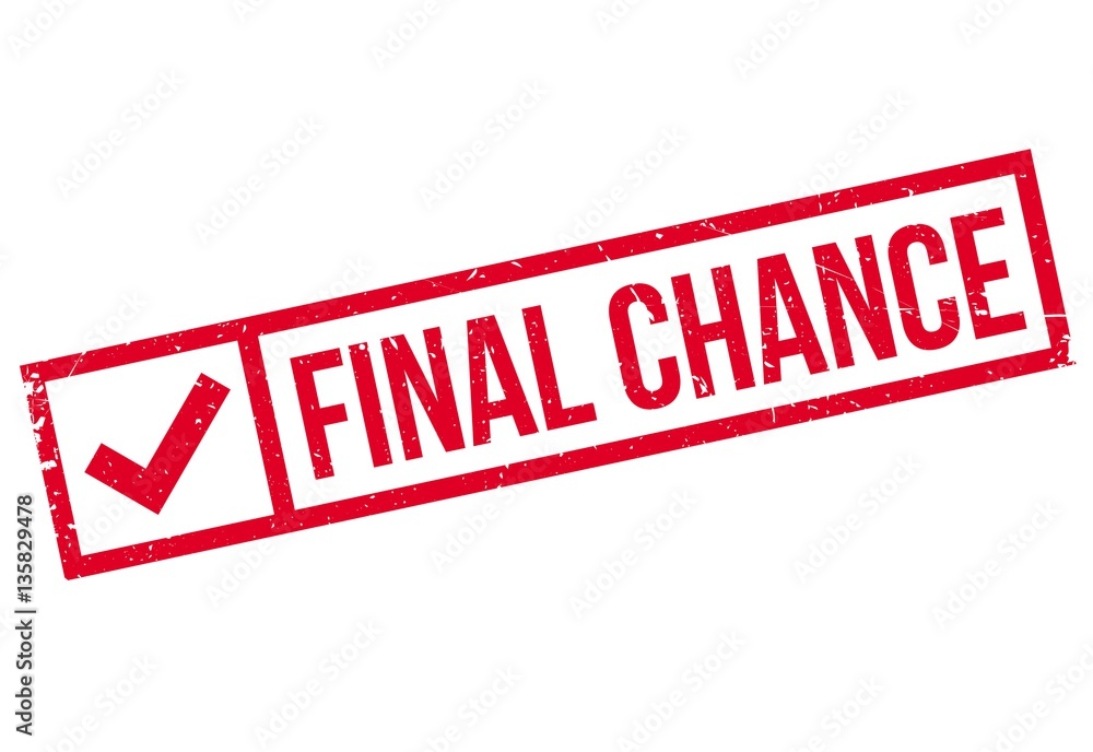 Final Chance rubber stamp. Grunge design with dust scratches. Effects can be easily removed for a clean, crisp look. Color is easily changed. Final Chance rubber stamp. Grunge design with dust scratches. Effects can be easily removed for a clean, crisp look. Color is easily changed.
