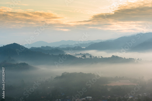 The beautiful fog and nature view in Thailand Landscape