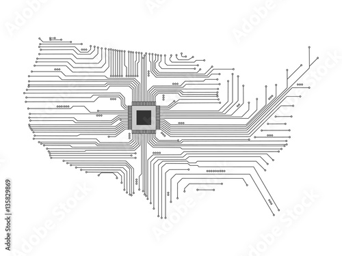 Abstract USA map. In an electronic circuit. Vector illustration.