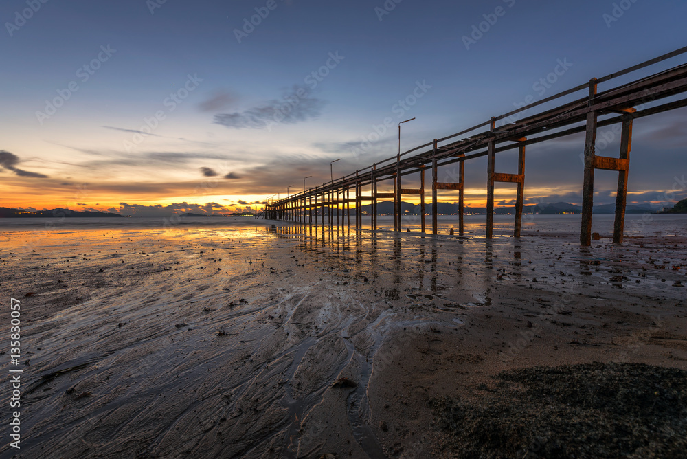 Wooden Bridge Twilight time,South of Thailand Landscape