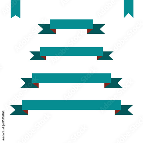 green flat ribbon banners set. Design retro vector illustration