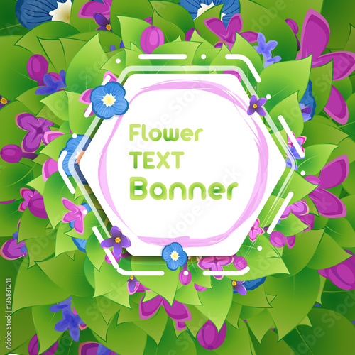 Banner in the botanical foliage and flowers of lilac