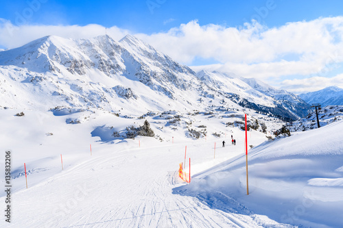 View of mountains and ski slopes in Obertauern, Austria