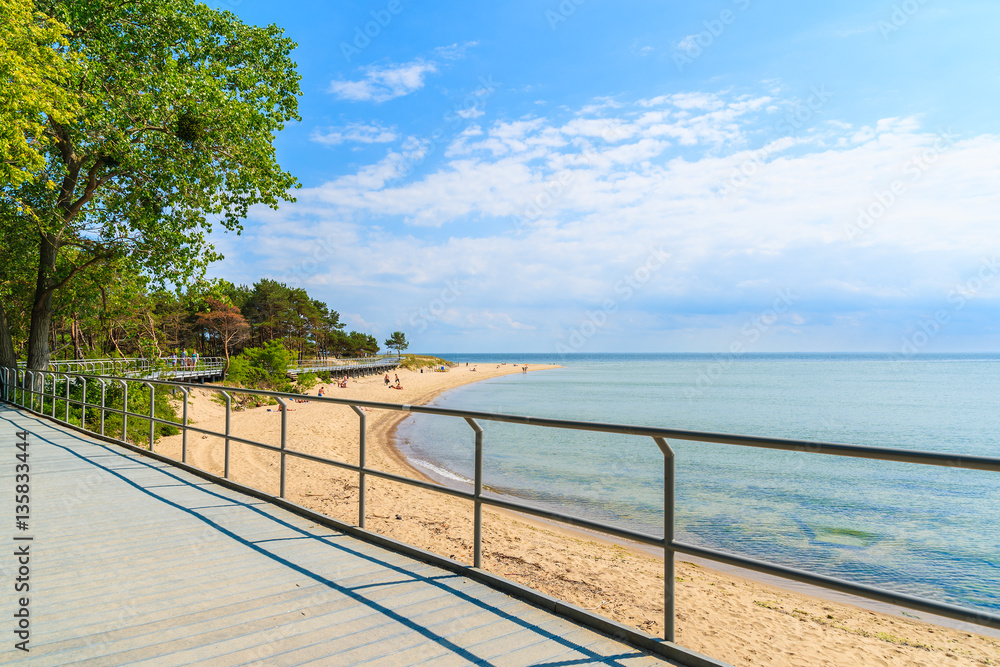 Coastal promenade along beach in Hel town, Baltic Sea, Poland