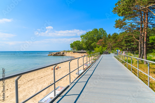 Coastal promenade along beach in Hel town, Baltic Sea, Poland