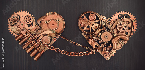 Composition of two chained hearts collected from different mechanical parts