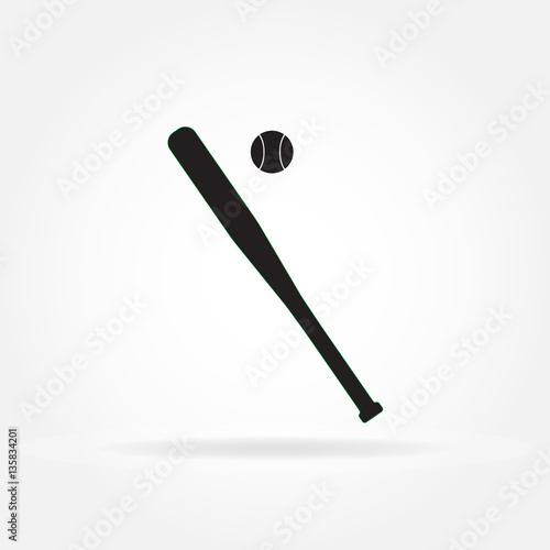 Baseball bat icon with baseball ball. Vector illustration.