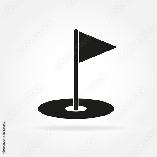 Golf hole with flag. Golf court icon in flat style. Vector illustration.