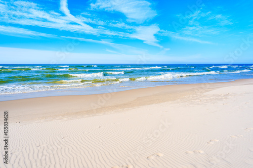 White sand and beautiful sea on Debki beach  Baltic Sea  Poland