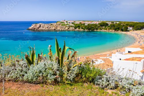 View of beautiful bay and Arenal d'en Castell beach on Menorca island, Spain photo