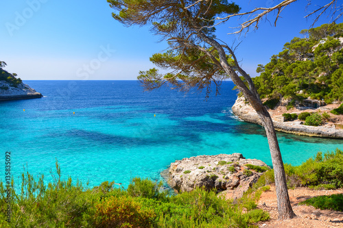 View of beautiful bay of Cala Mitjananeta  Menorca island  Spain