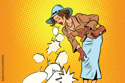 Beautiful retro woman vomiting review comic bubble