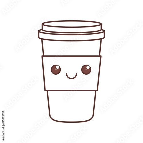 kawaii plastic cup coffee beverage portable cap vector illustration eps 10