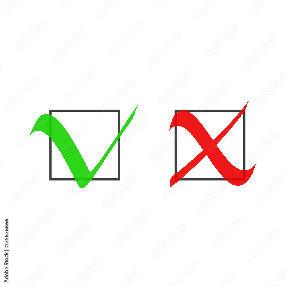 Set of check marks. Tick and cross icons Set of check marks. Tick and cross icons