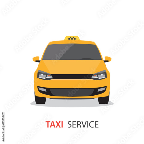 Vector yellow taxi car. Front view. Taxi service